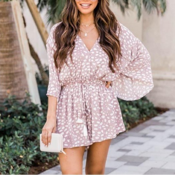 Pink Lily TRUSTING IN YOU TAUPE DOTTED DRESS ROMPER Size XL - Picture 3 of 7